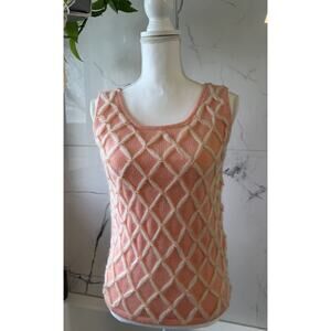 Campus Casuals | Vintage 100% Wool Embroidered Beaded Knit Vest Pink - Small